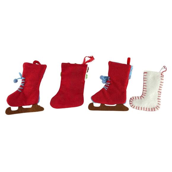 Vintage Let It Snow Mini Stocking Ornaments Set of 4 Felt Corduroy Style - Picture 2 of 11